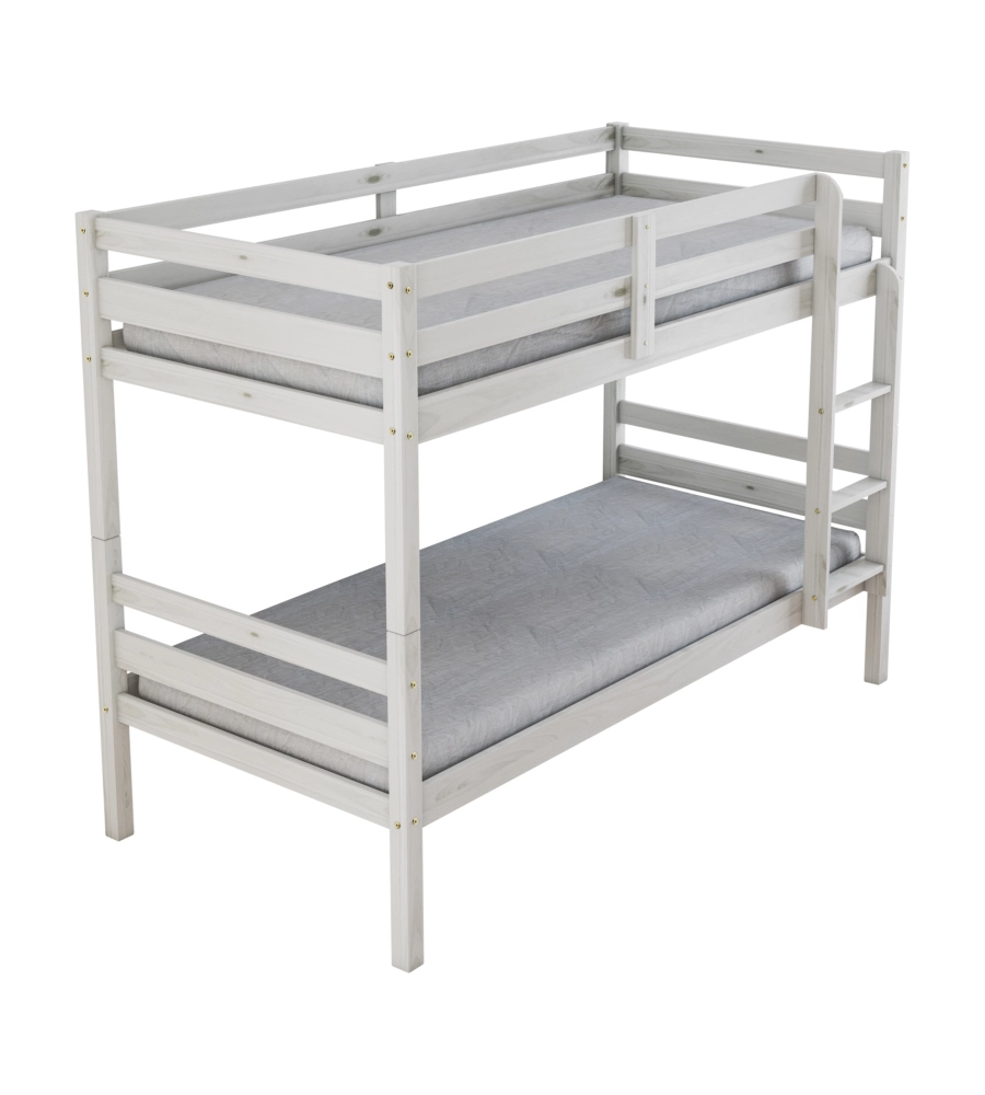 LETTO A CASTELLO "LIONE" IN PINO MASSELLO BIANCO 90X190X150 CM